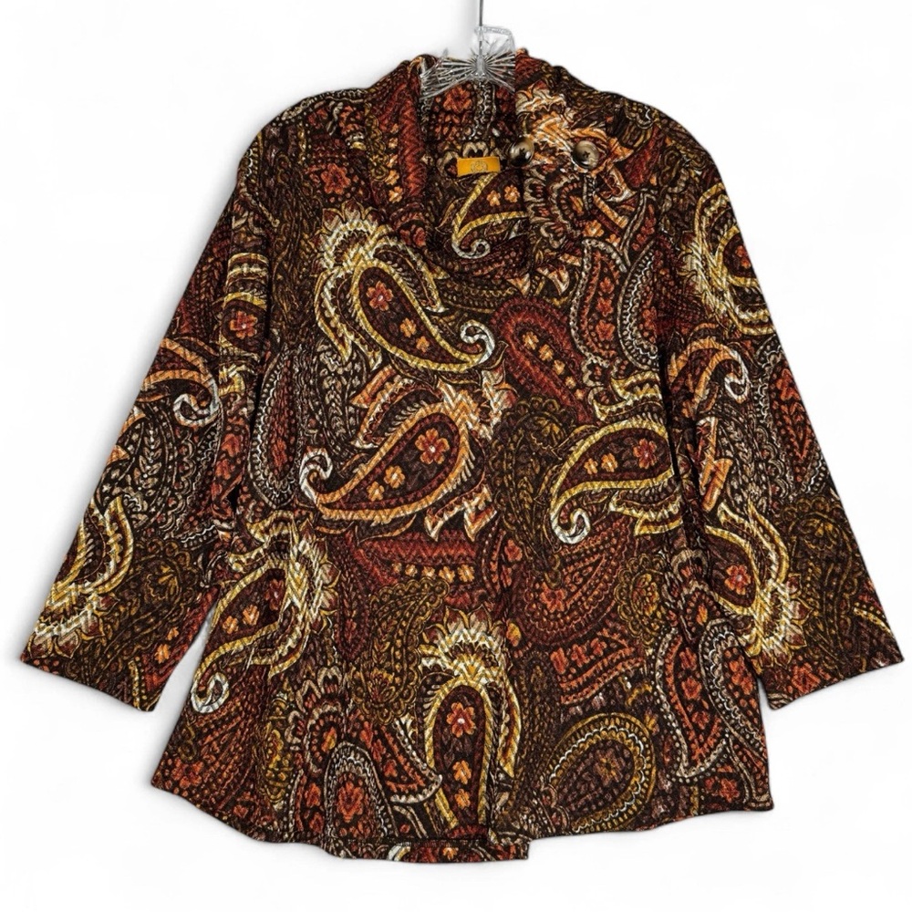 Ruby Rd Top Womens Petite Size PXL Brown‎ Orange Paisley 3/4 Sleeve